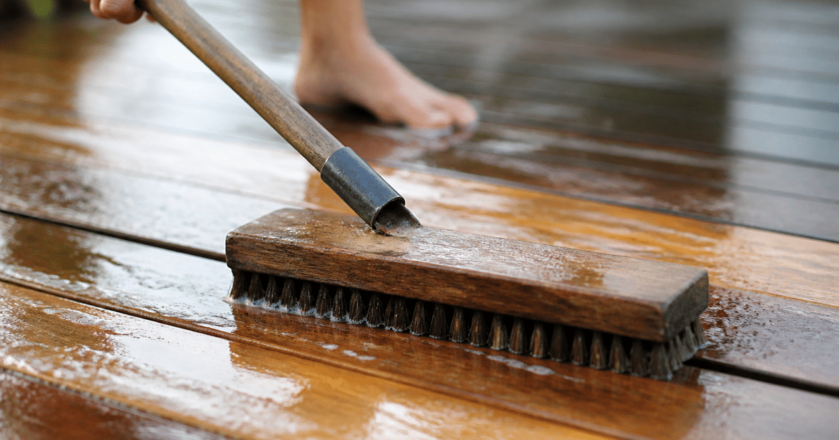 brosse horizontale frottant planches bois tropical mouille