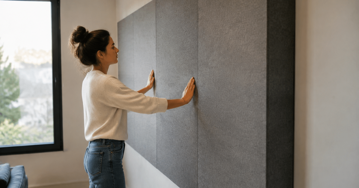 Panneaux acoustiques epais installes contre mur interieur sans demolition