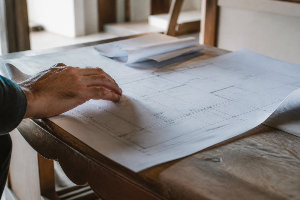 Plans et documents avec mesures de construction