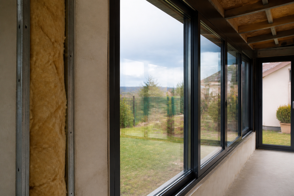 Veranda avec vitrage thermique et isolation visible